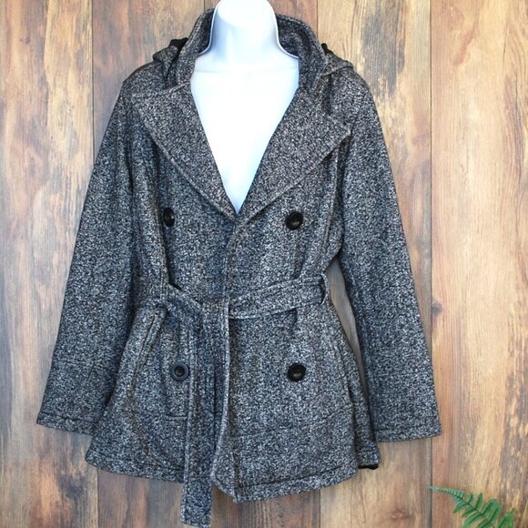Details INTL Black/White Women's Speckled Double Breast Pea Coat M - Picture 1 of 7